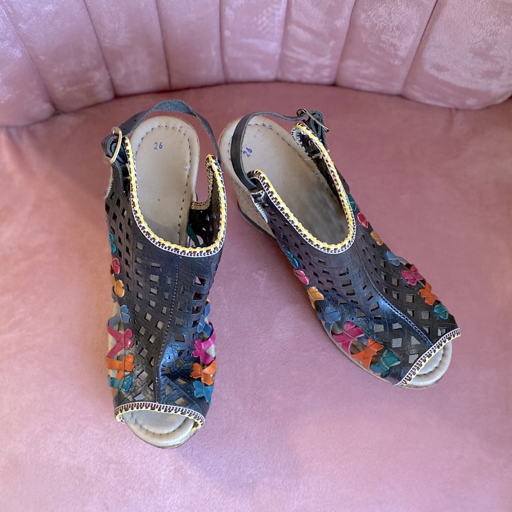 Handmade, Leather, Mexican Sandal Wedges, Huarache - Picture 2 of 3